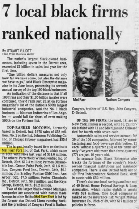 Mel Farr Ford (Northland Ford) - May 1979 Article Top-Ranked Dealer In Earnings (newer photo)